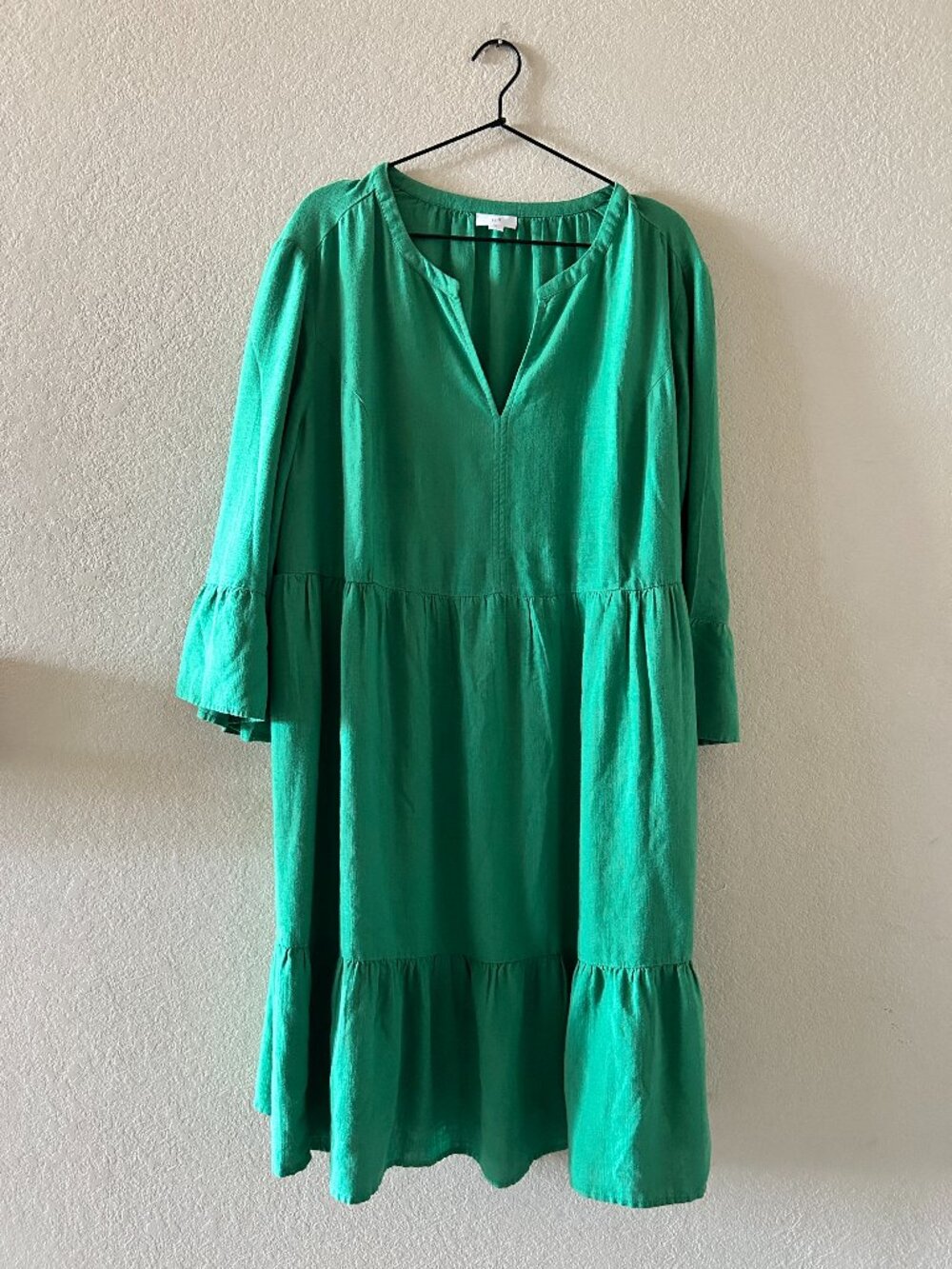 J. Jill Jardin Fern Green Linen Blend Tiered V-Neck Dress Size 2X